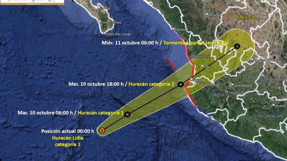 Huracán Lidia continúa hacia Nayarit; se prevé que llegue como categoría 2