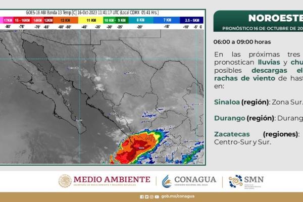 Se esperan lluvias en el sur de Sinaloa para este lunes 16 de octubre