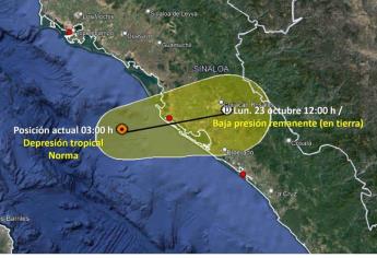 «Norma», aún sin tocar tierra, se ubica frente a Altata, Sinaloa