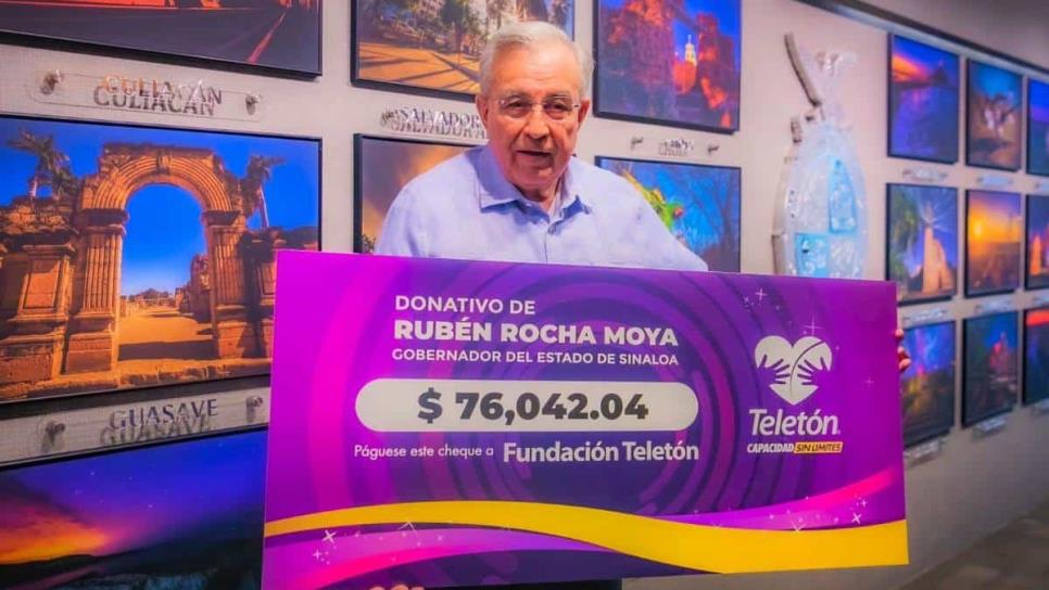 El gobernador Rocha Moya dona su aguinaldo al Teletón 2023