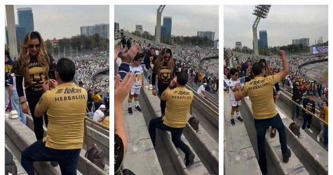 Fan de Pumas gritó «Goya» tras pedir matrimonio en pleno juego |VIDEO
