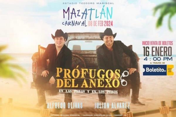 Este martes salen a la venta los boletos para la presentación de Julión Álvarez y Alfredo Olivas en Mazatlán 