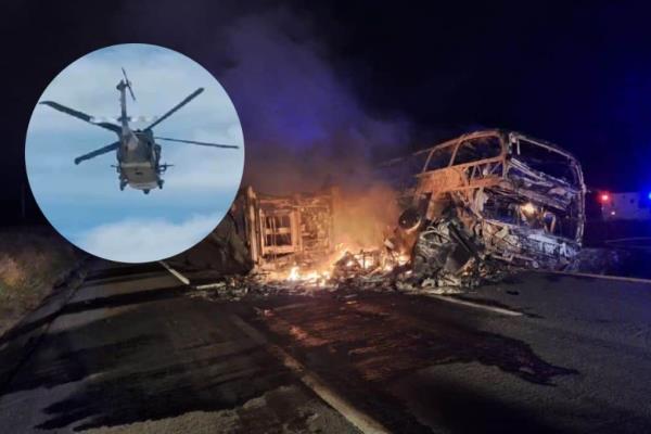 Con apoyo aéreo trasladan a heridos del «camionazo» en Maxipista Mazatlán - Culiacán