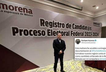 Enrique Inzunza formaliza con Morena su registro como candidato al Senado por Sinaloa