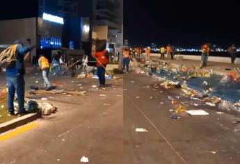 Limpian el Malecón de Mazatlán en tiempo récord; así recogen cientos toneladas de basura en el Carnaval | VIDEO