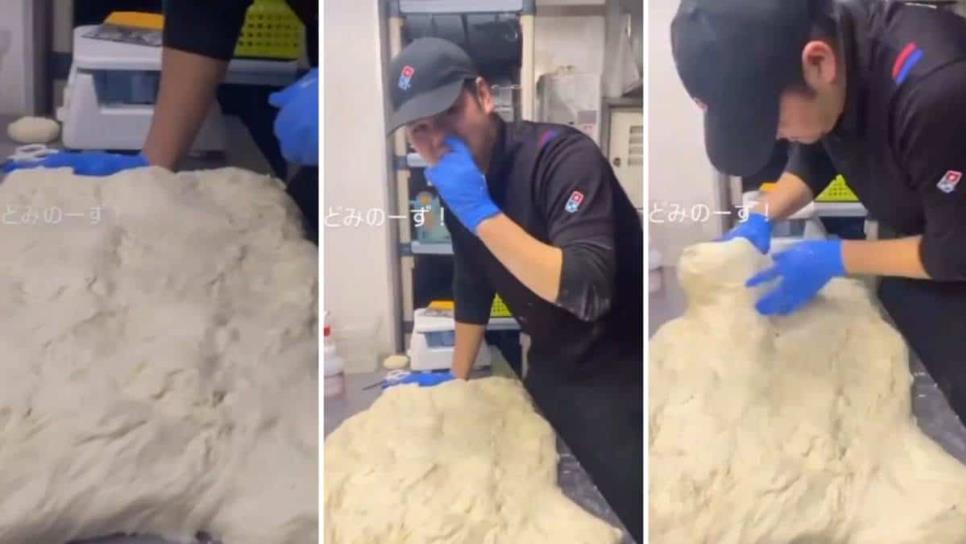 Empleado de famosa marca de pizzas se pica la nariz y después lo embarra a la masa | VIDEO