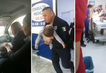 Policías de Ahome salvan a niño de 2 años de morir ahogado, había caído a una cubeta con agua