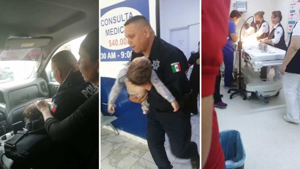 Policías de Ahome salvan a niño de 2 años de morir ahogado, había caído a una cubeta con agua