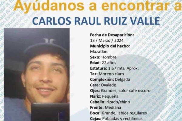 Familiares buscan a joven desaparecido en Mazatlán