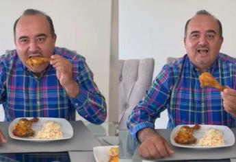 Comiendo pollito asado, reaparece Memo Romero tras perder la elección contra Estrella Palacios 