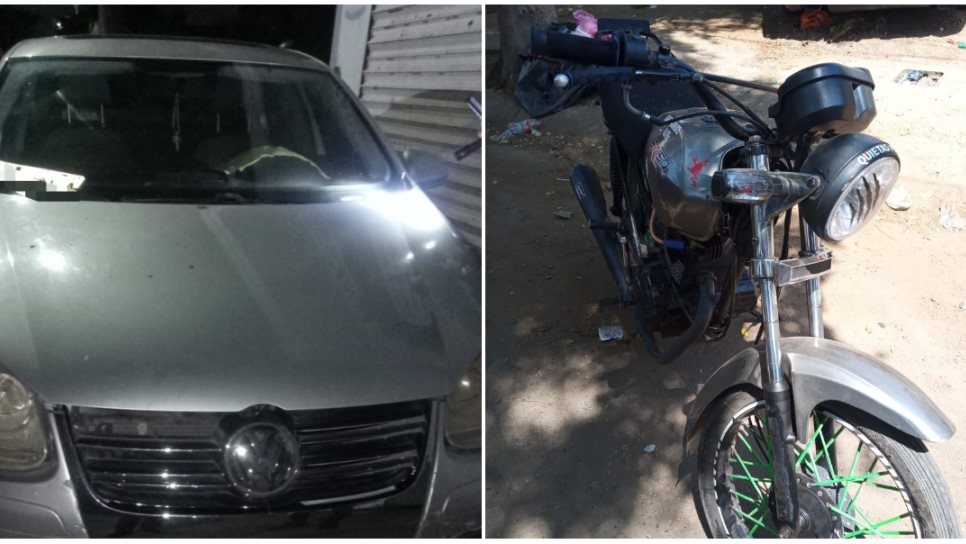 Policías estatales aseguran un automóvil y una motocicleta con reporte de robo