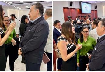 Senadores electos de Sinaloa Enrique Inzunza y Paloma Sánchez dialogan en el Foro del Poder Judicial