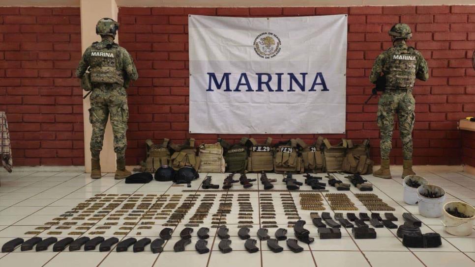 Marina asegura 9 armas, 2 vehículos y más de mil municiones en Villa Juárez, Navolato