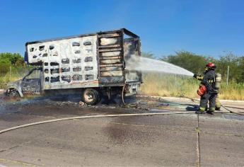 Camioneta termina calcinada por una falla mecánica al norte de Culiacán