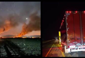 Bloquean la autopista Benito Juárez e incendian tráileres en el tramo Culiacán - Las Brisas