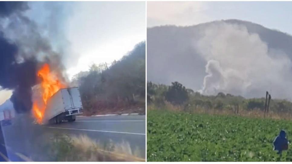 Dos unidades incendiadas tras supuesto enfrentamiento en el entronque de Elota hacia Cosalá