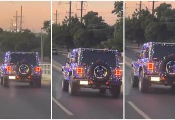 En Culiacán circula por las calles Jeep con foquitos navideños|VIDEO