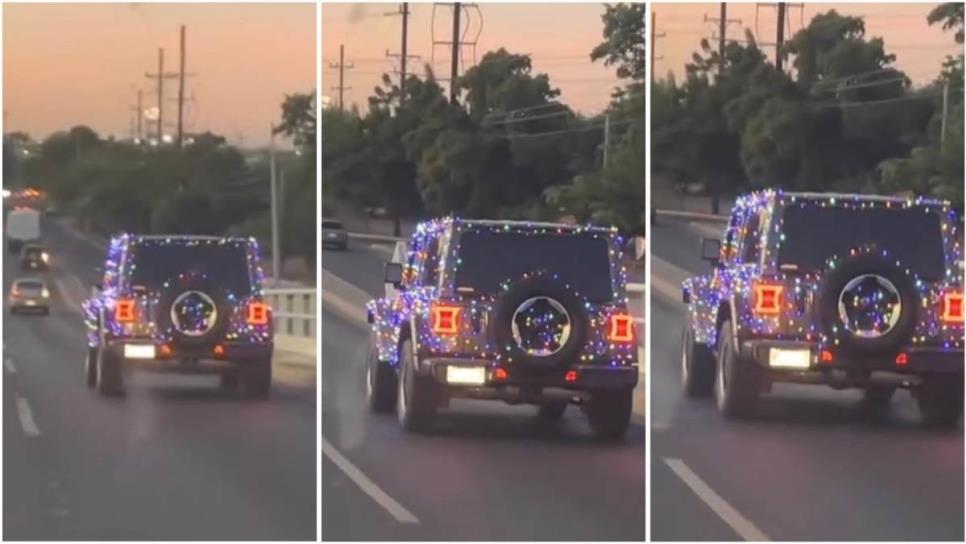 En Culiacán circula por las calles Jeep con foquitos navideños|VIDEO