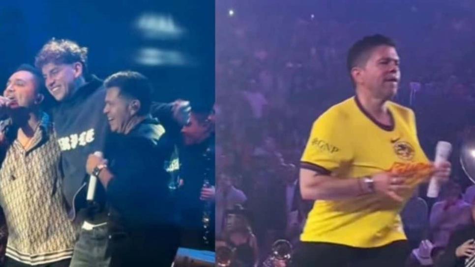 Jorge Medina luce playera del América durante su concierto tras regalo de Igor Lichnovsky