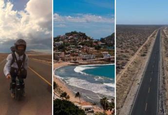 Aventurero recorre en monociclo la península de Baja California y busca llegar a Mazatlán