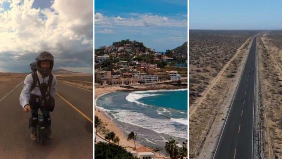 Aventurero recorre en monociclo la península de Baja California y busca llegar a Mazatlán