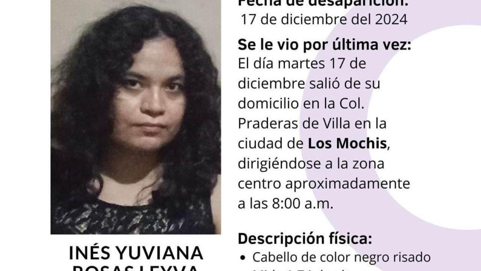 Buscan a Inés Yuliana, está desaparecida en Los Mochis