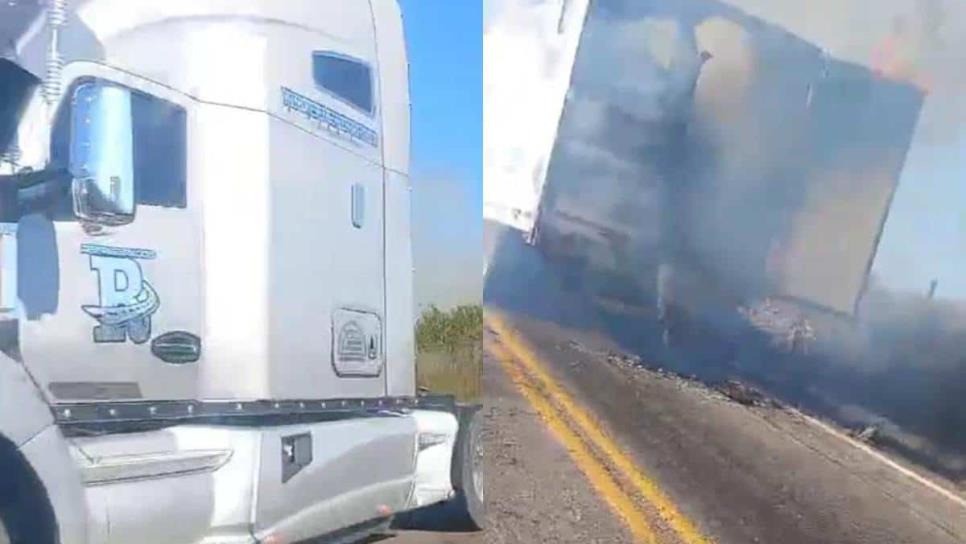 Se incendia caja de tráiler en la carretera México 15 a la altura de Potrerillos, Rosario