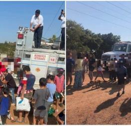 Llevan Bomberos Veteranos una alegre posada a niños y niñas de invasión en Mazatlán