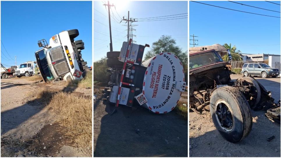 Vuelca pipa cargada de diésel en la México 15 en Concheros, Ahome