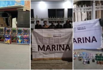 Secretaría de Marina detiene a 6 personas, decomisa maquinitas y droga en Mazatlán