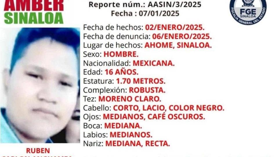 Activan alerta de búsqueda por desaparición de joven de 16 años en Ahome