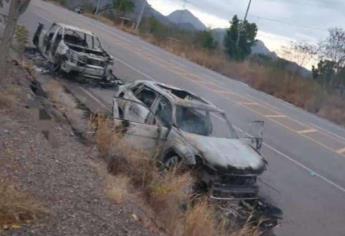 Enfrentamiento entre gatilleros deja 6 vehículos calcinados en el entronque de la carretera Elota-Cosalá