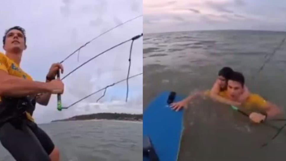 Kitesurfista olímpico salva a mujer que se ahogaba en el mar | VIDEO