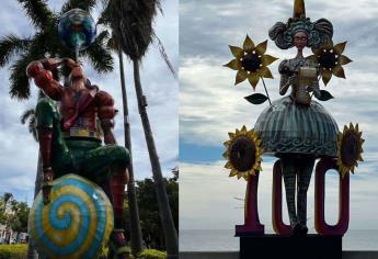 El espíritu carnavalero llega a la Plazuela Machado y Malecón de Mazatlán; instalan más monigotes