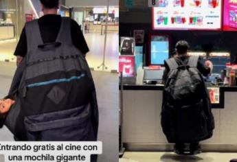 Influencer manda hacer una mochila gigante para ingresar a su novia gratis al cine | VIDEO