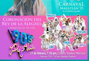 Los Aguilar se presentarán por Grupo Firme, y los 90s Pop tour por Jorge Medina y José Cuén, en el Carnaval de Mazatlán