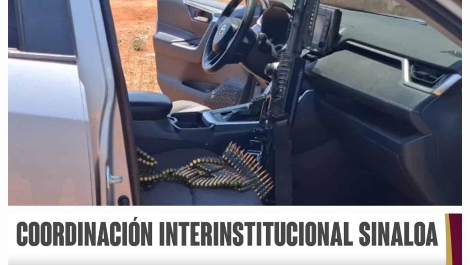 Aseguran camioneta con ametralladora M60 y municiones tras persecución en Los Agaves, Culiacán
