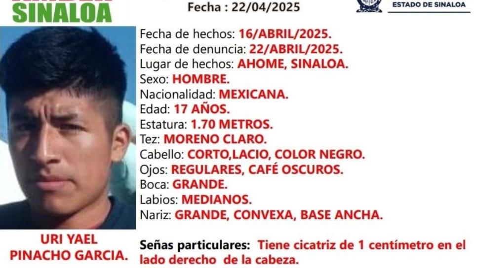 Uri Yael desapareció en Ahome; su familia pide ayuda para encontrarlo