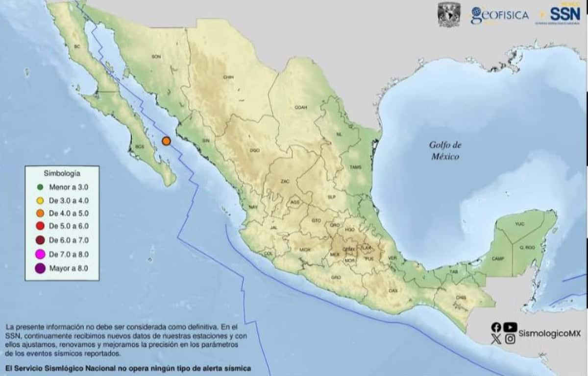 Sismo de magnitud 4.4 se registra al suroeste de Ahome, Sinaloa