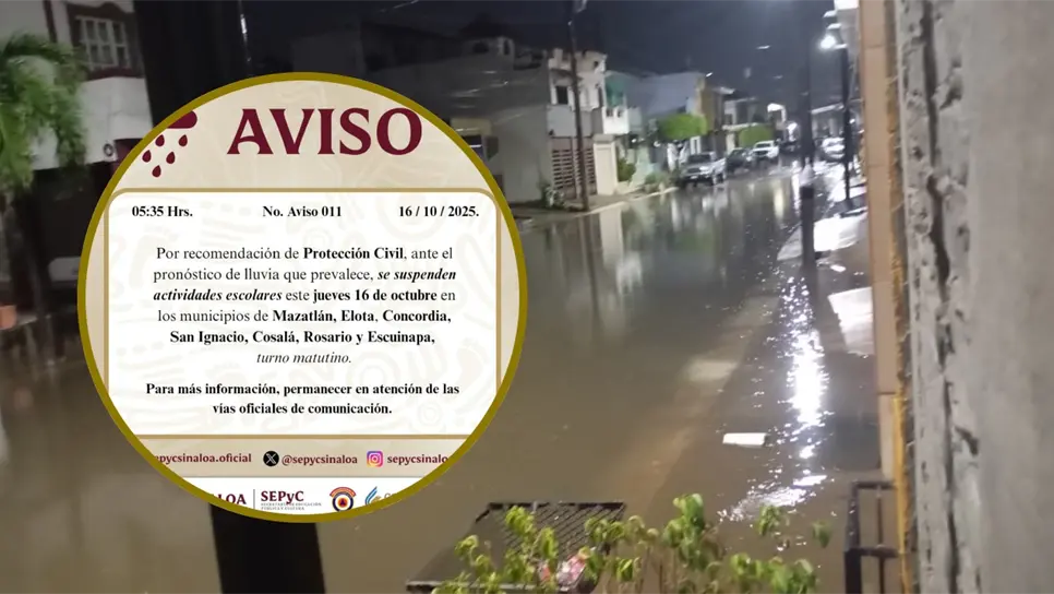 Por lluvias este jueves suspenden clases en 7 municipios del sur de Sinaloa