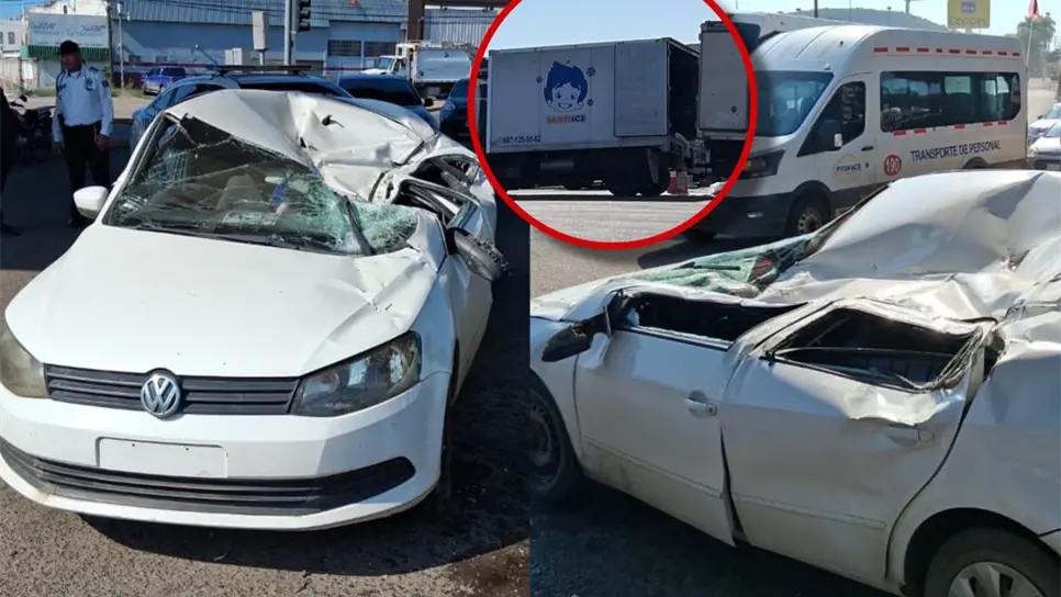 Carro de hielera cae sobre automóvil en Mazatlán; conductora resultó ilesa de milagro