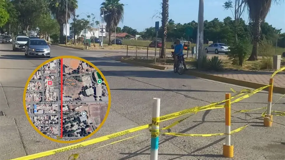 FOTO: A buscar rutas alternas; cierran calle Degollado a la altura de zona escolar y estadio Chevron Park por reparaciones