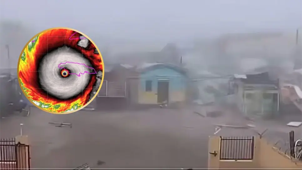 El huracán Melissa, de Categoría 5, aproximándose a la costa de Kingston, Jamaica.