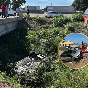Jóvenes resultan heridas tras caer a un dren en la entrada de Los Mochis