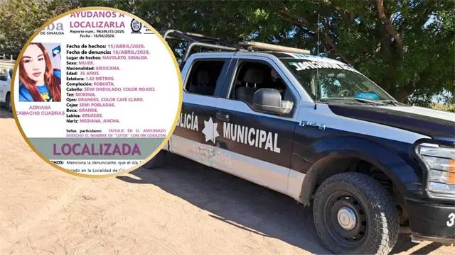 Fiscalía General localiza con vida a policía municipal desaparecida en Caimancito, Navolato
