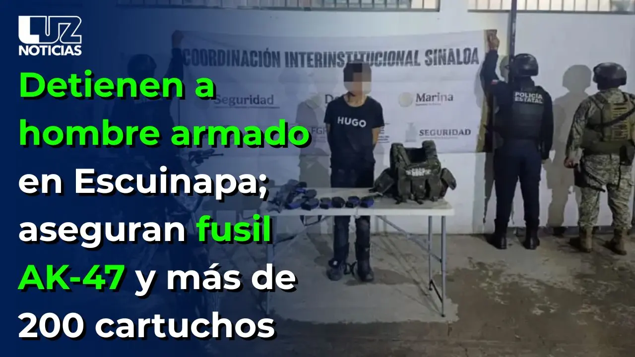 Detienen a hombre armado en Escuinapa; aseguran fusil AK-47 y más de 200 cartuchos