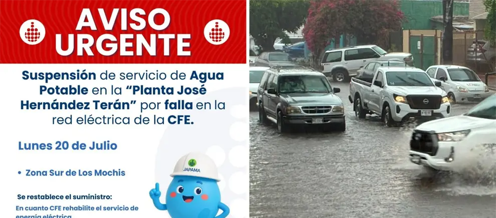 Fuerte lluvia deja sin agua a 115 colonias de Los Mochis; JAPAMA reporta falla eléctrica Fuerte lluvia deja sin agua a 115 colonias de Los Mochis; JAPAMA reporta falla eléctrica