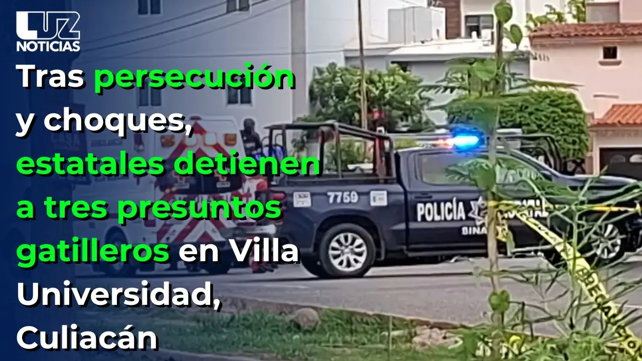 Tras persecución y choques, detienen a tres presuntos gatilleros en Villa Universidad, Culiacán
Tras persecución y choques, detienen a tres presuntos gatilleros en Villa Universidad, Culiacán