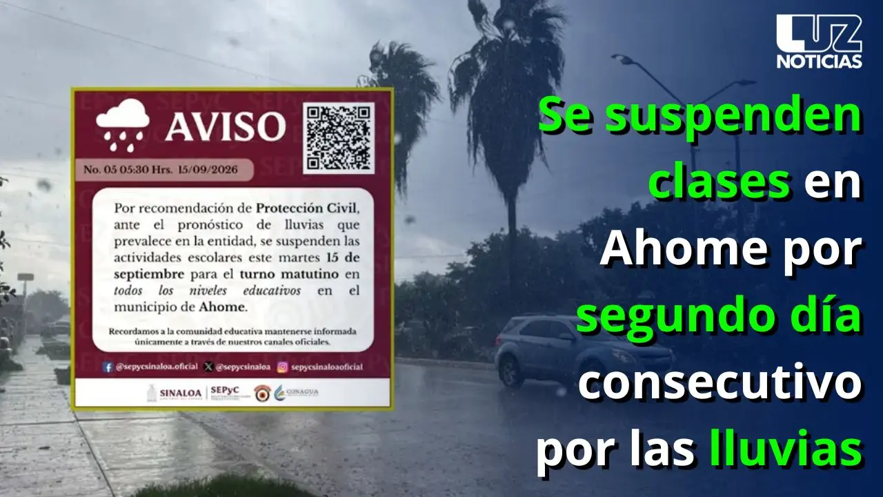 Se suspenden clases en Ahome por segundo día consecutivo por las lluvias
Se suspenden clases en Ahome por segundo día consecutivo por las lluvias