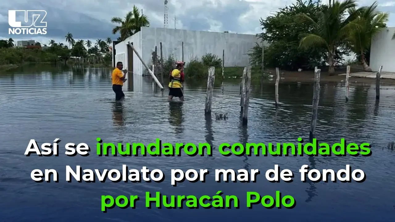 Así se inundaron comunidades en Navolato por mar de fondo por Huracán Polo
